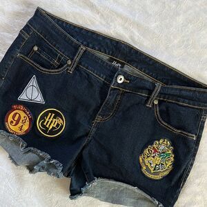Harry Potter Denim Jean Shorts with Patches Dark Wash Plus Size 14